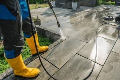 Patio cleaning with high pressure washing